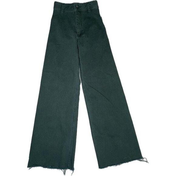 Zara The Marine Straight Pants Wide-leg High-rise Green 0 XS Raw Ham - Picture 2 of 8